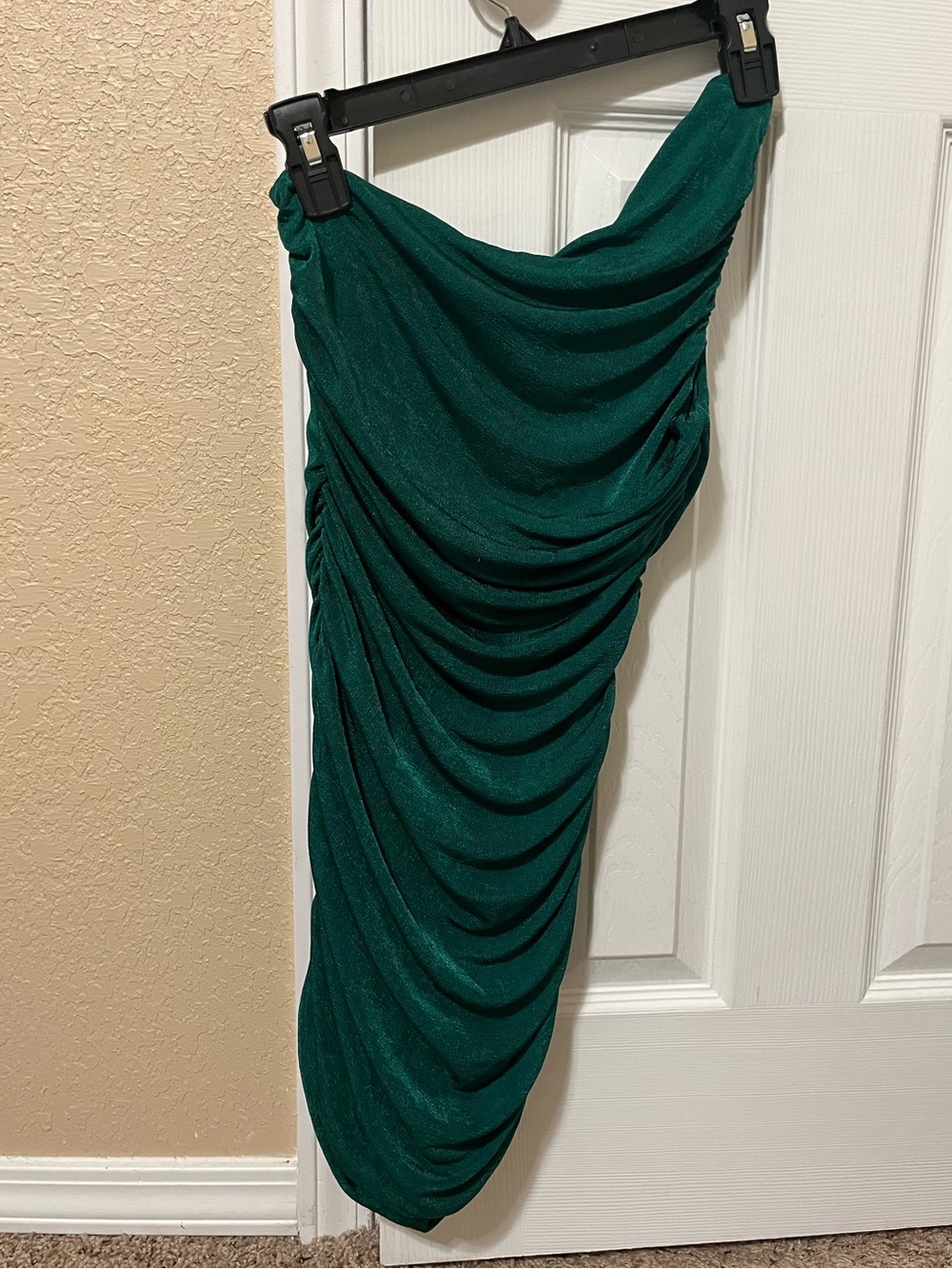 Lucy in the Sky Deep Emerald One-Shoulder Ruched Dress